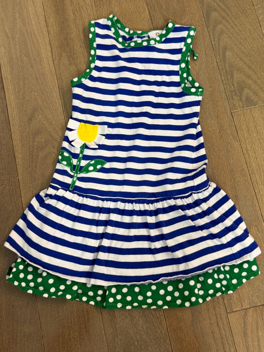Florence Eiseman Blue and White Striped Skirted Shorts with Yellow Daisy